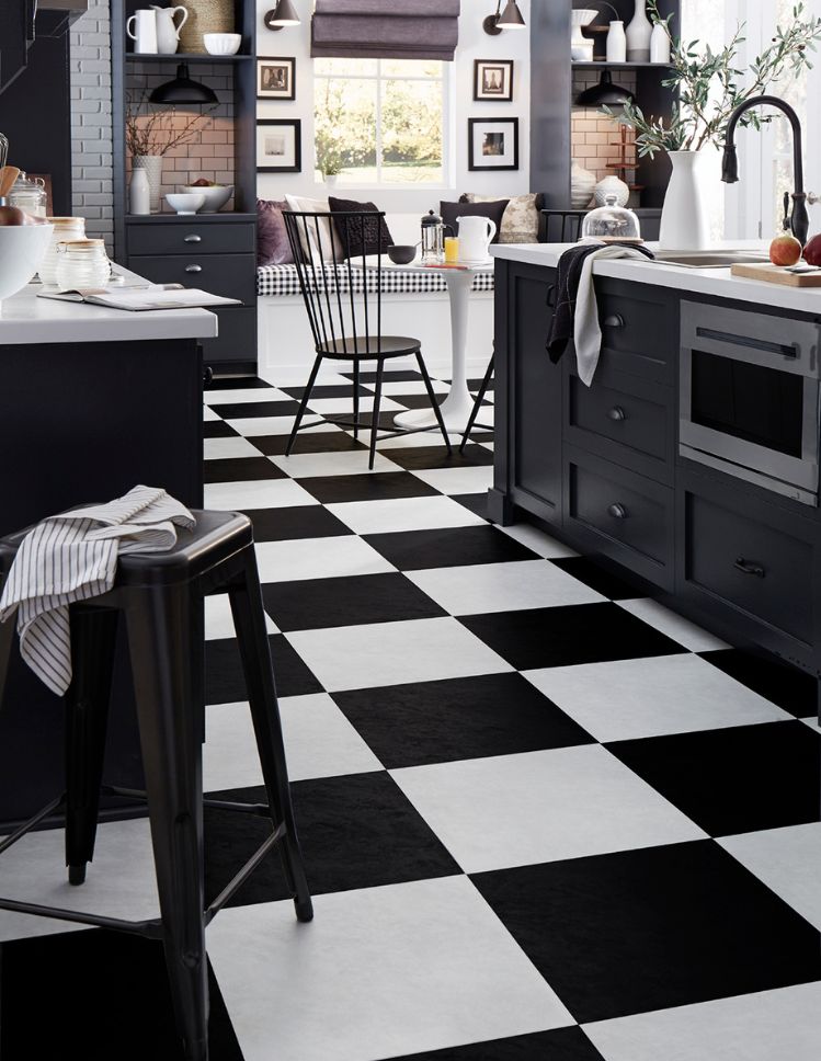 checkered luxury vinyl tile floors in a Rochester kitchen